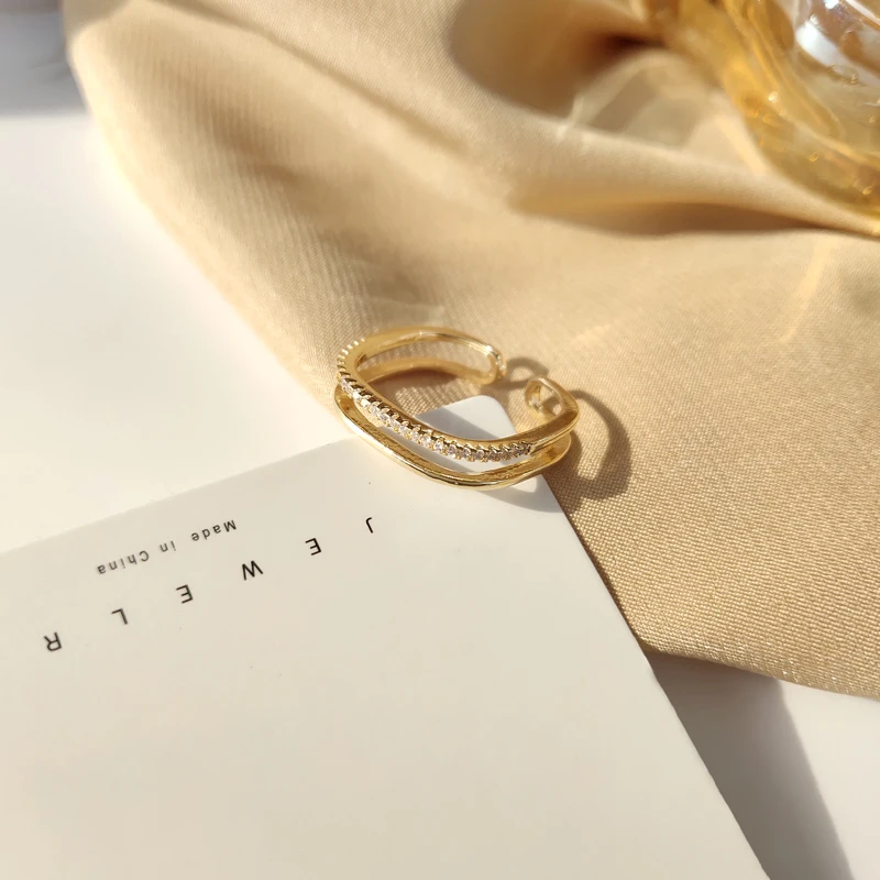 

Square Double Crystal Ring Fashion Simple Temperament Elegant Personality Open Finger Ring Women Jewelry, Wedding Accessories