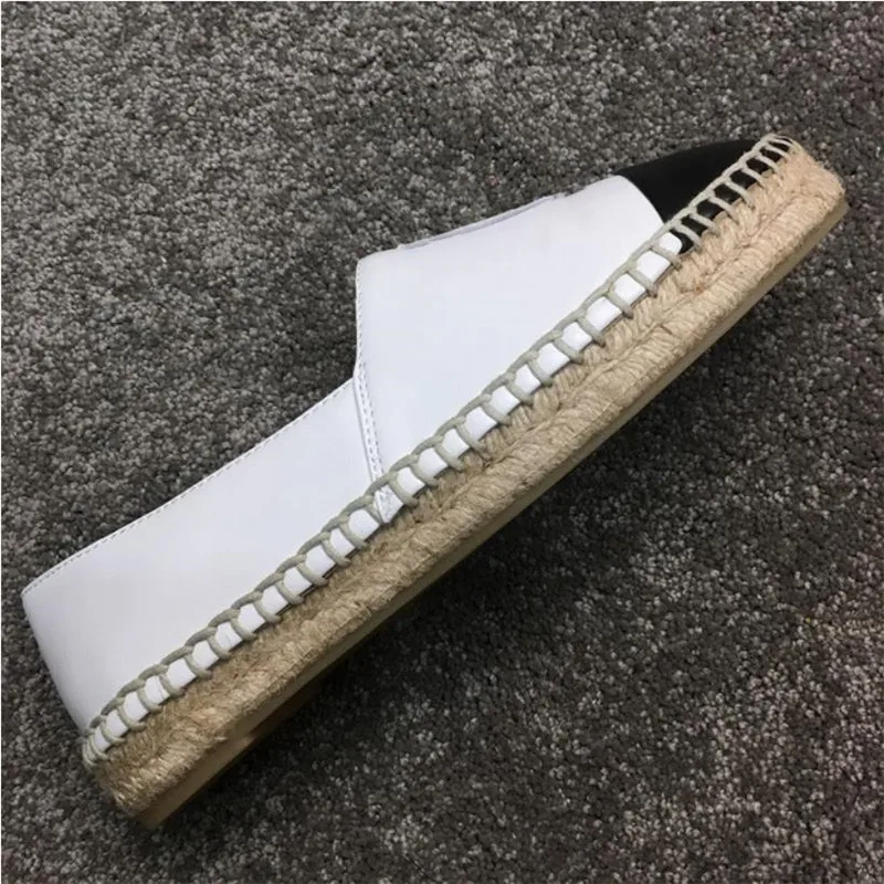 

Classical Top Quality Luxury Brand Design Goat Leather Woman Espadrilles Slip On Loafers Comfortable Flat Fisherman Shoes