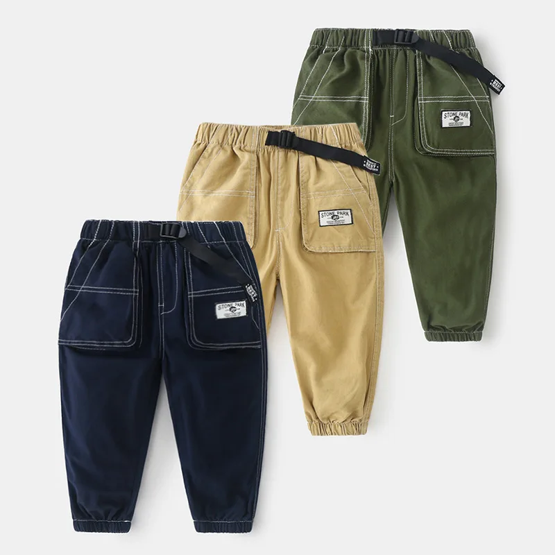 Осенние штаны для маленьких мальчиков с эластичным поясом спортивные хлопковые
