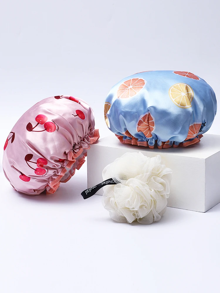 

Plastic Waterproof Shower Ear Protection Large Cap Turban Sleeping Bonnets for Women Czepek Kąpielowy Bathroom Products TZYM