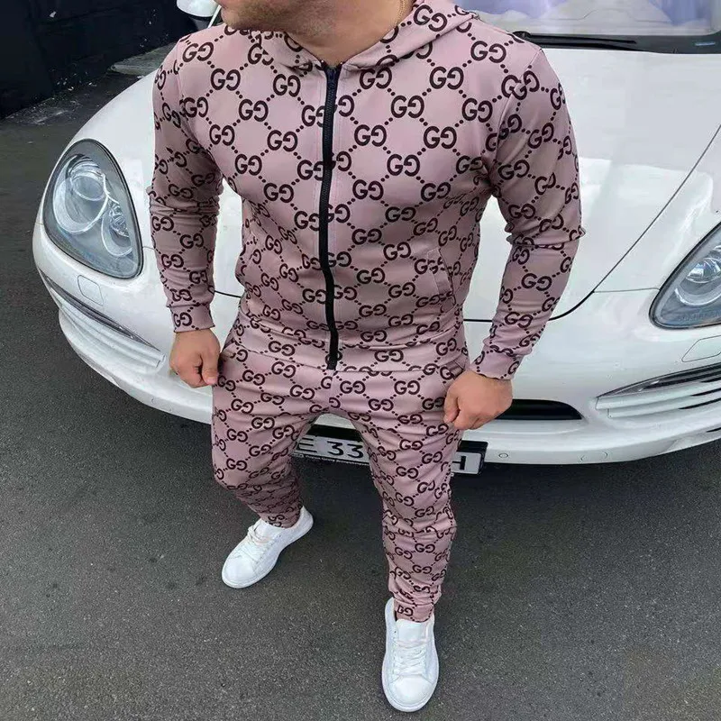 

Men's Sportswear 2021 Fashion Printed Hoodie Sportswear Hooded Spring Recreational Fitness Jogging 2-piece Set