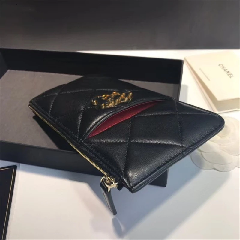 

High Quality caviar Genuine Leather Women Luxury Brand Design zipper multi-function card package purse women's Slim wallet