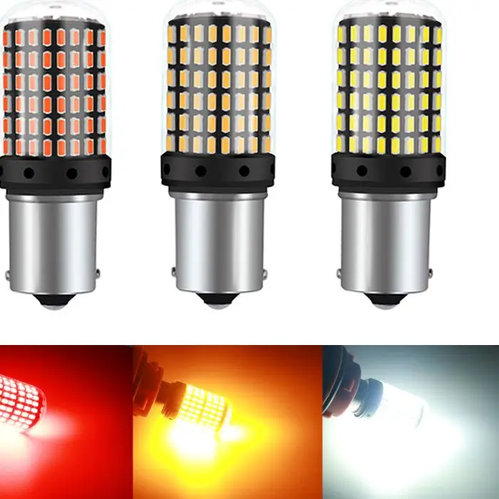 

KAFOLE не супер вспышка BA15S P21W BAU15S PY21W Передняя Задняя лампа указателя поворота Canbus без ошибок светодиодный янтарно-желтый чипсет 3014 144SMD