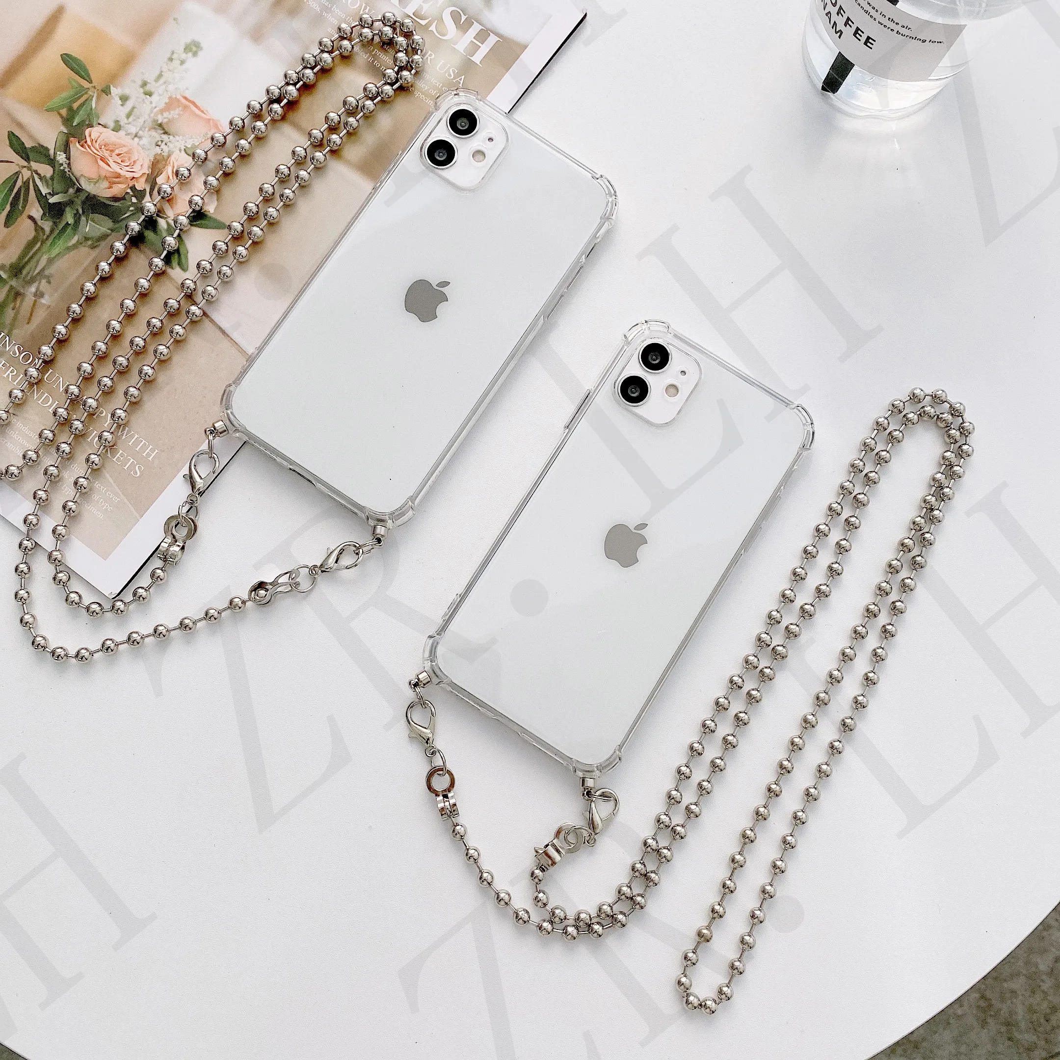 Мягкий чехол со стальными шариками и цепочкой на шнурке для APPLE iphone 11 Pro Max 12 MiNi X XS 7