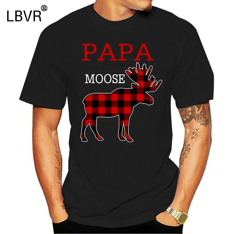 Papa Moose Matching Family Christmas Shirt Plaid Pajama Tee Black Navy T-Shirt Cartoon t shirt men Unisex New Fashion | Женская одежда