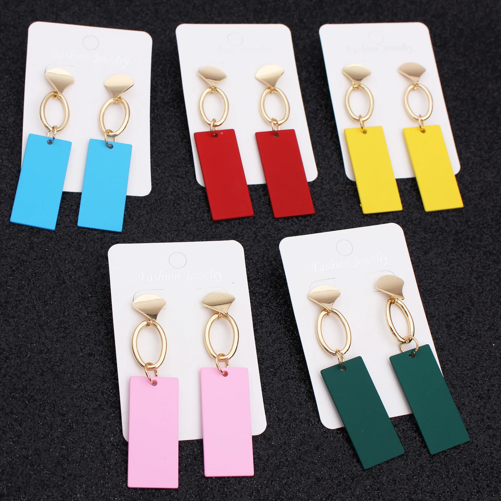 

Gold Color rectangle Drop Earrings For Women Brincos Vintage Red Green White Yellow Earring geometrical dangle Jewelry Female