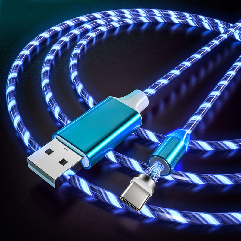 

Magnetic Flowing Light LED Micro USB Cable For iPhone X XS MAX Samsung S7 S8 Type C Charging Cable Magnet Charge USBC Wire Cord