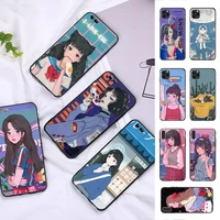kawaii japanese anime illustration girl phone case for iphone 13 8 7 6 6s plus x 5s se 2020 xr 11 12 pro xs max