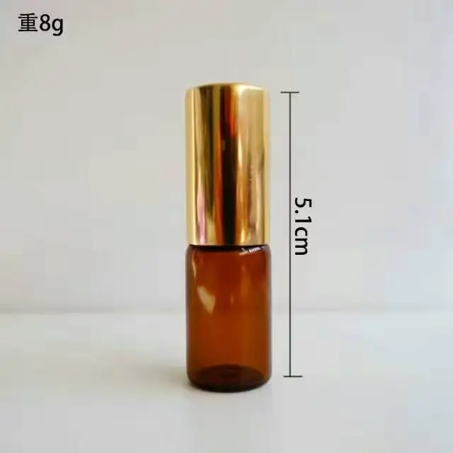 

New Arrival LZC01-3ML Wholesale Small Glass Perfume Roll On Bottle Brown Color Metal Beads Oil Bottle 100PCS/LOT