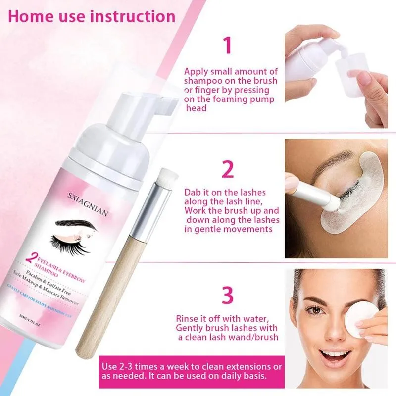 

50ml Eyelash Extension Glue Cleaning Foam Eyebrow Eyelash Extensions Brush Shampoo Kit No Stimulation Makeup Eyelash Cleaner