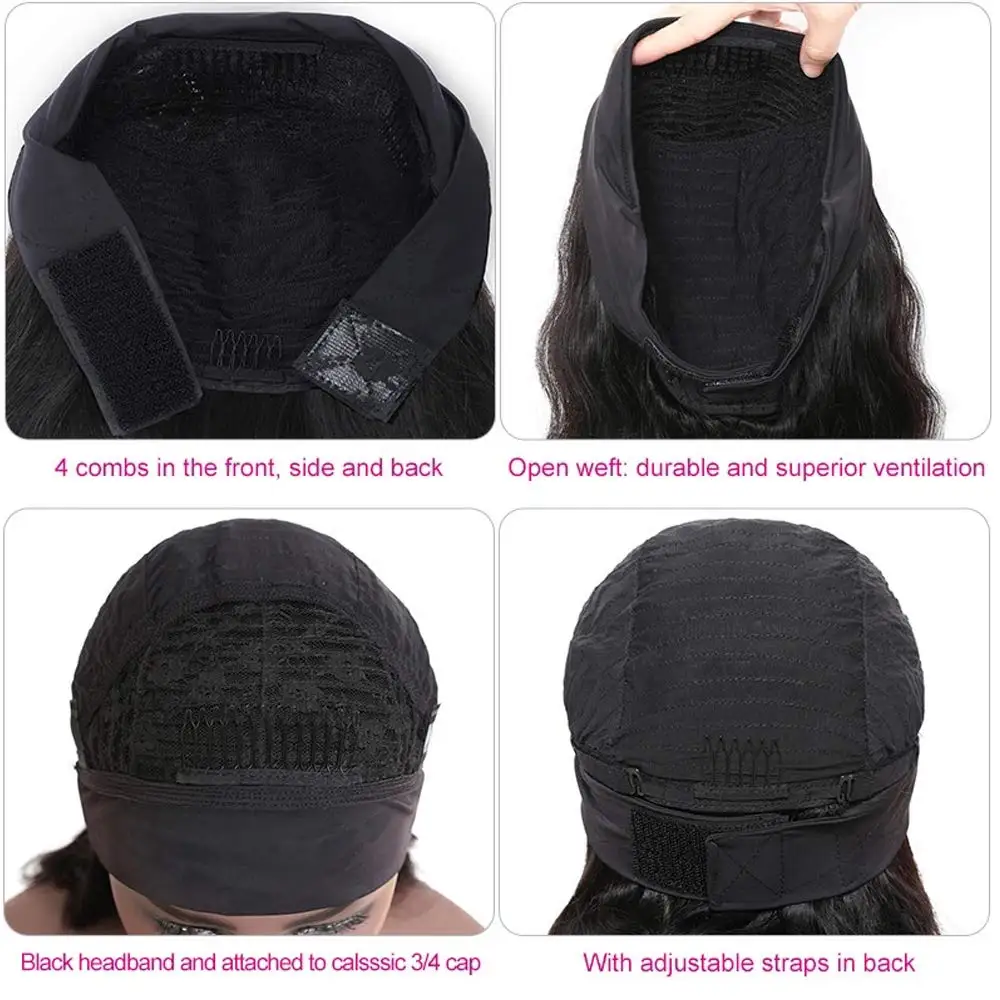 Объемная волна парик с оголовьем синтетический головной повязкой для черный Для