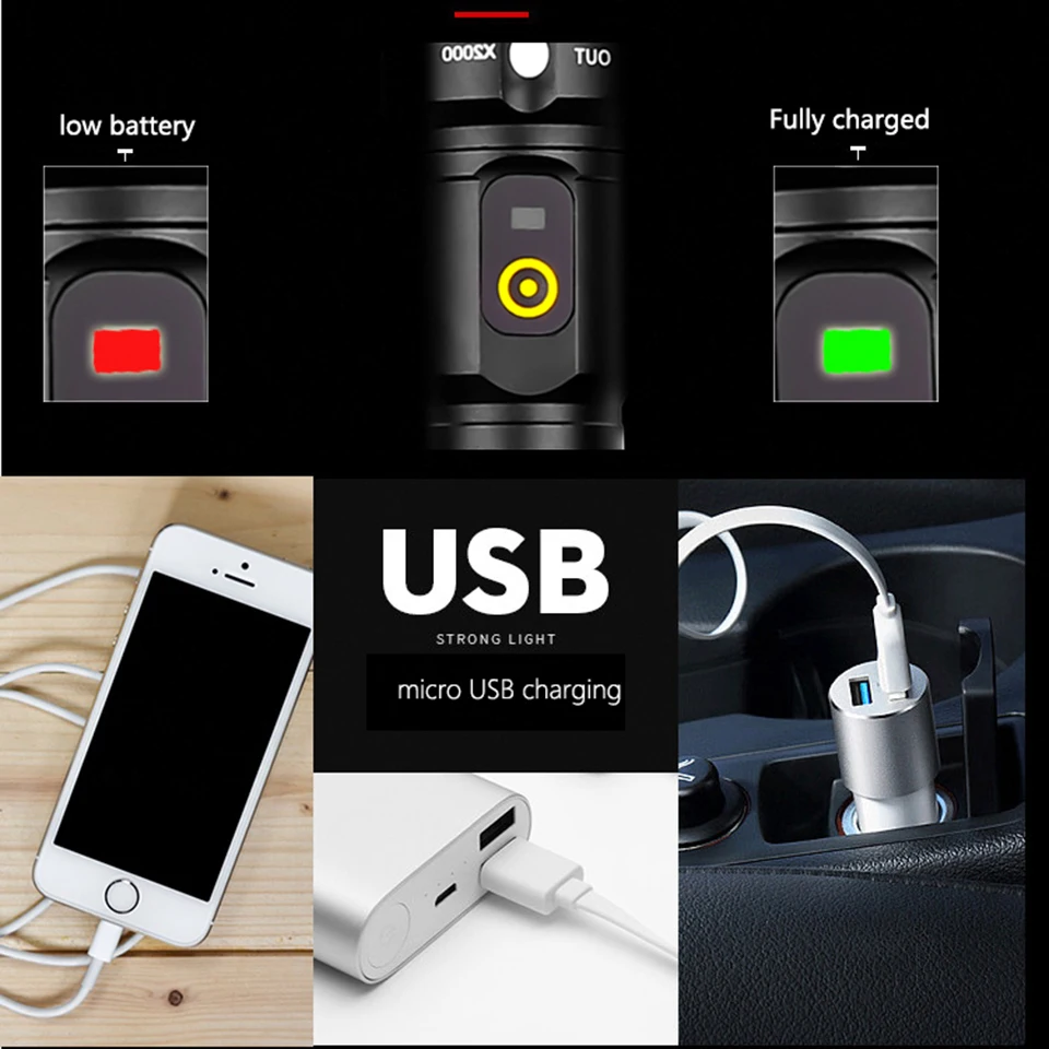 Светодиодный фонарик cree xhp70 usb зарядка стрейч зум ударопрочный внешний