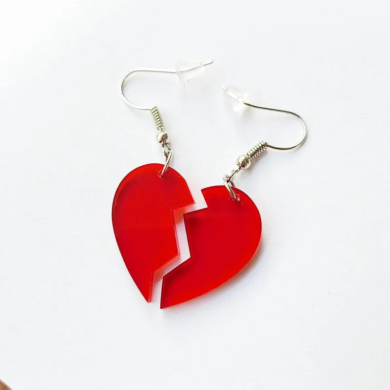 

New Broken Red Heart Drop Earrings For Women Fashion Geometric Acrylic Statement Pendant Dangle Earrings Party Jewelry Gift