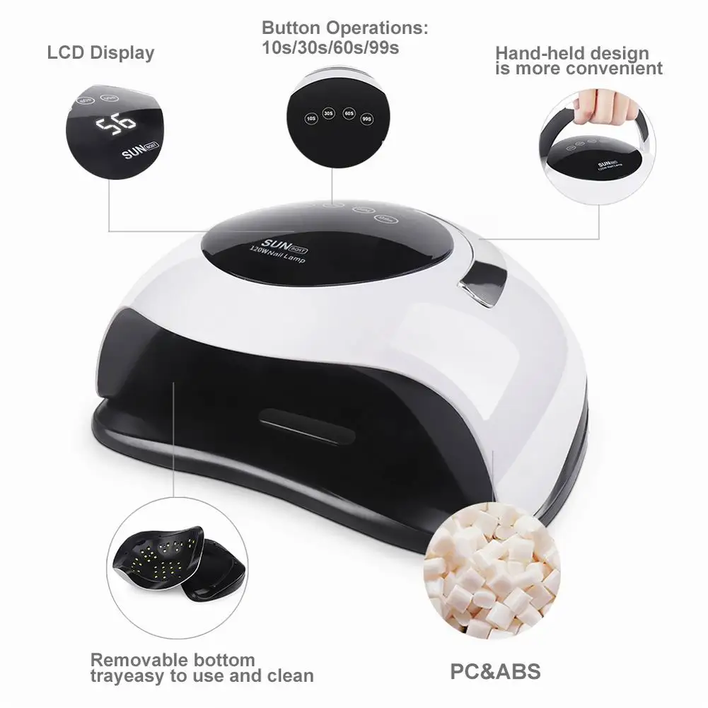 

Nail Art LED/UV Nail Polishing Lamp 120W Polish Quick Dryer 10s/30s/60s/99s Timer Setting