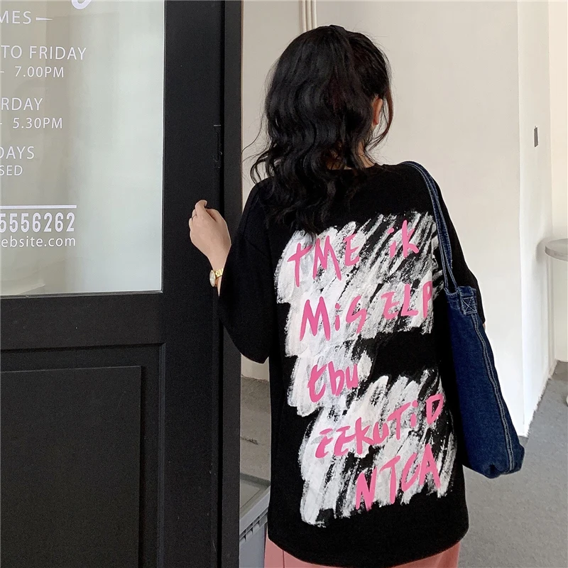 

Summer Harajuku style letter printing short-sleeved t-shirt women's half-sleeved loose top T-shirt all-match female
