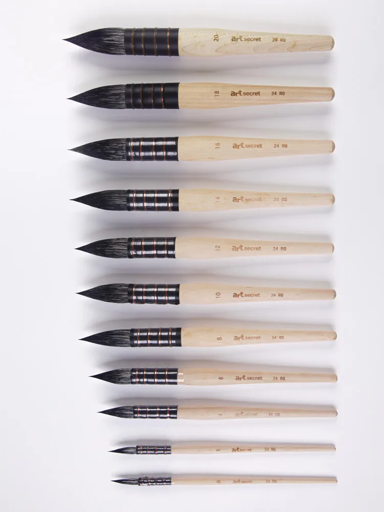 

Художественное искусство ArtSecret 24RQ, кисть для рисования акварелью, Черная кисть из беличьей шерсти с деревянной ручкой, художественная ручка...