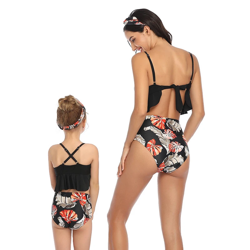 Купальный костюм для родителей и детей женский купальник с высокой талией лямкой