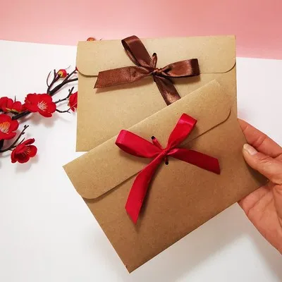 

50pcs/lot Vintage Blank Kraft Paper DIY Multifunction Envelope Ribbon Postcard Box Package Paper Drop Shipping