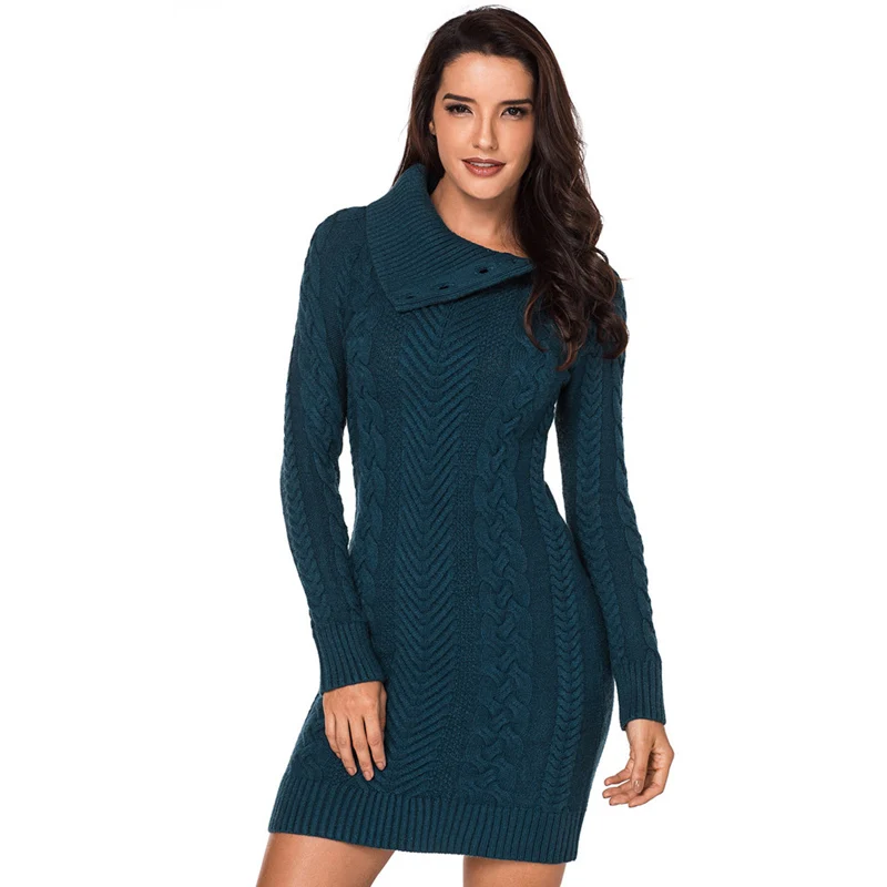 Женское платье свитер вязаный пуловер с высоким воротом и длинным рукавом зимний