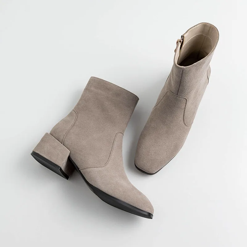 Женские ботильоны из коровьей замши однотонные классические нубука на молнии