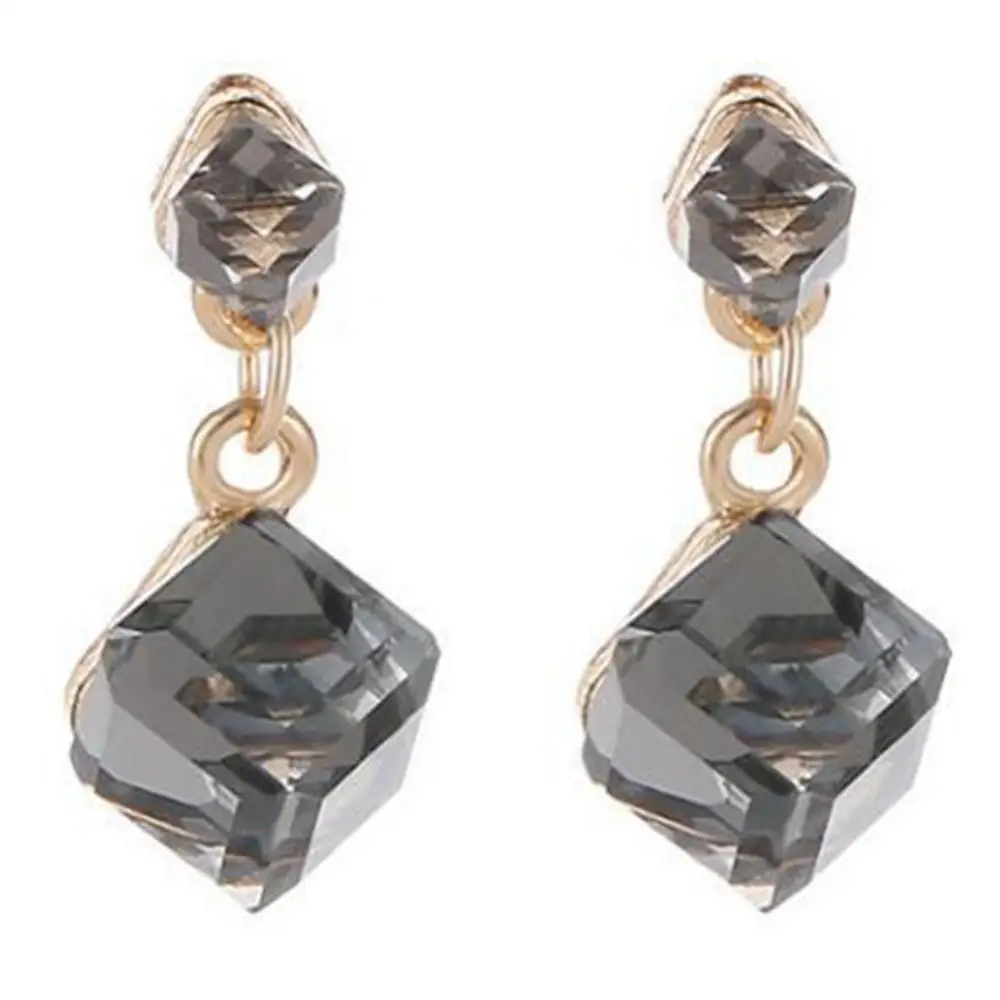 

Women Fashion Geometric Cube Rhinestone Pendant Stud Earrings Party Jewelry