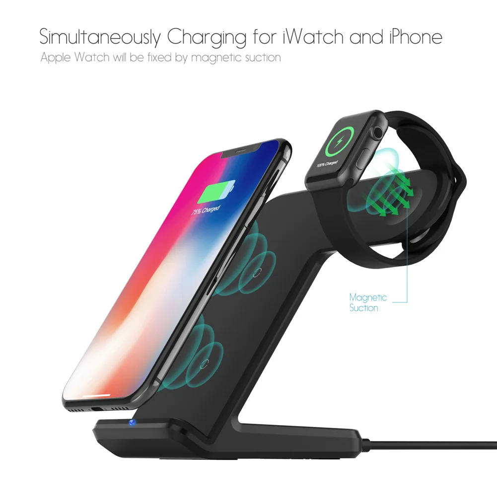 

Беспроводная док-станция 2 в 1 для Apple watch серии 6 5 4 3 se, iwatch QI, быстрая Магнитная подставка для IPhone 12 11 10 9