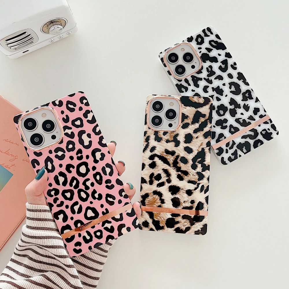 Чехлы для iPhone 13 Pro Max роскошный квадратный чехол телефона с леопардовым принтом 12