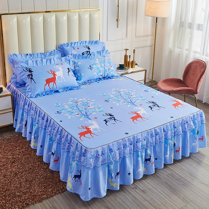 

Bed Skirt Bedspread Sheet Single Bed Dust Ruffle Flower Pattern Cover Sheets No pillowcase
