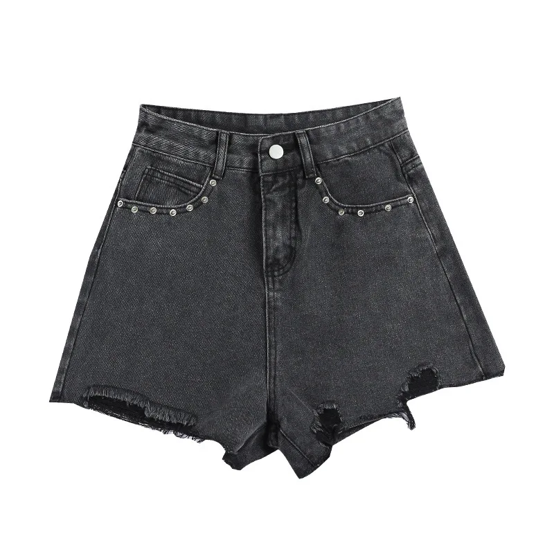 

2021 Summer New Korean Version of High Waist Jeans Female Small Hole Shorts Slim Joker Hot Pants