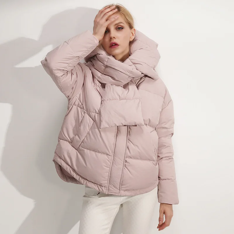 

Новинка Зима 2021, Модный женский жакет на утином пуху с нагрудником, качественный женский теплый пуховик