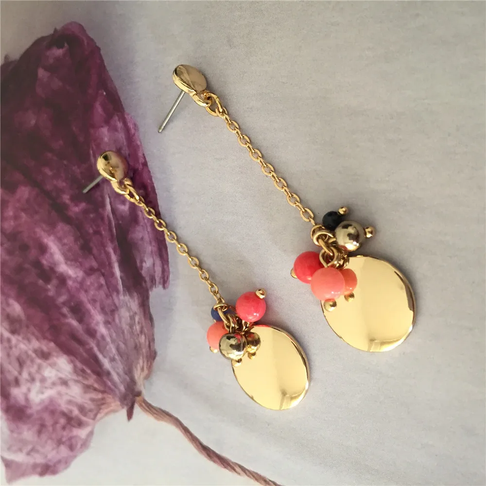 Новые женские золотистые серьги подвески с Золотистым Покрытием простые круглые