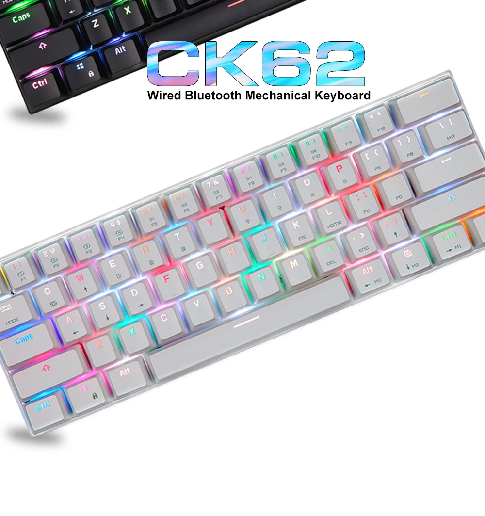 Motospeed CK62 USB Проводная/Bluetooth Двухрежимная игровая механическая клавиатура 61 клавиша RGB светодиодный подсветка для ПК компьютера геймера
