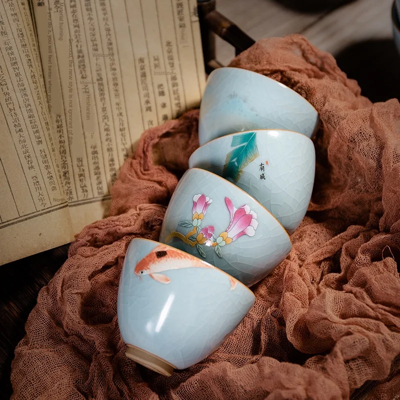 

Ru Kiln Gracked Glaze Can Raise Master Cup Ancient Zen Ceramic Teacup Ice Kung Fu Tea Cup Household Tea Table Ceramic Teacups
