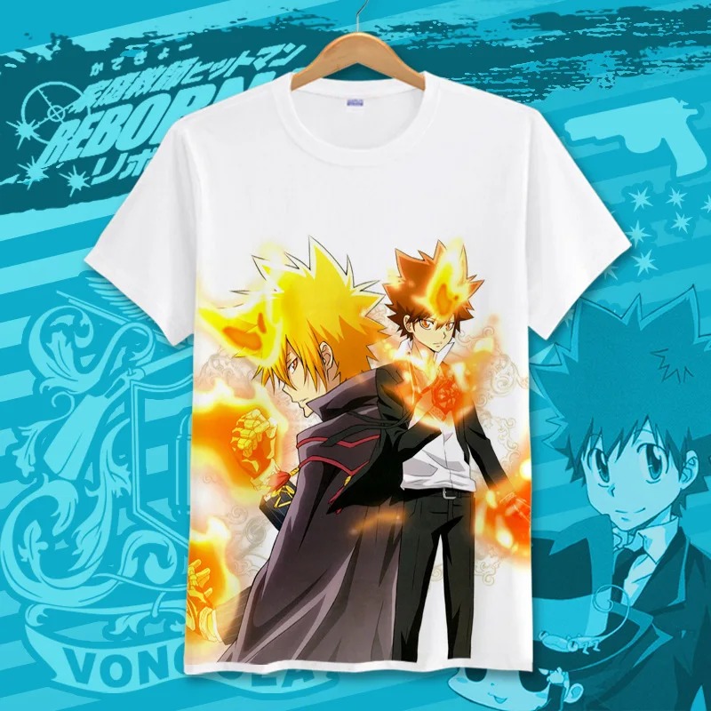 Японский аниме kateyo Hitman Reborn футболка Sawada Tsunayoshi летняя модный мультяшный Топ