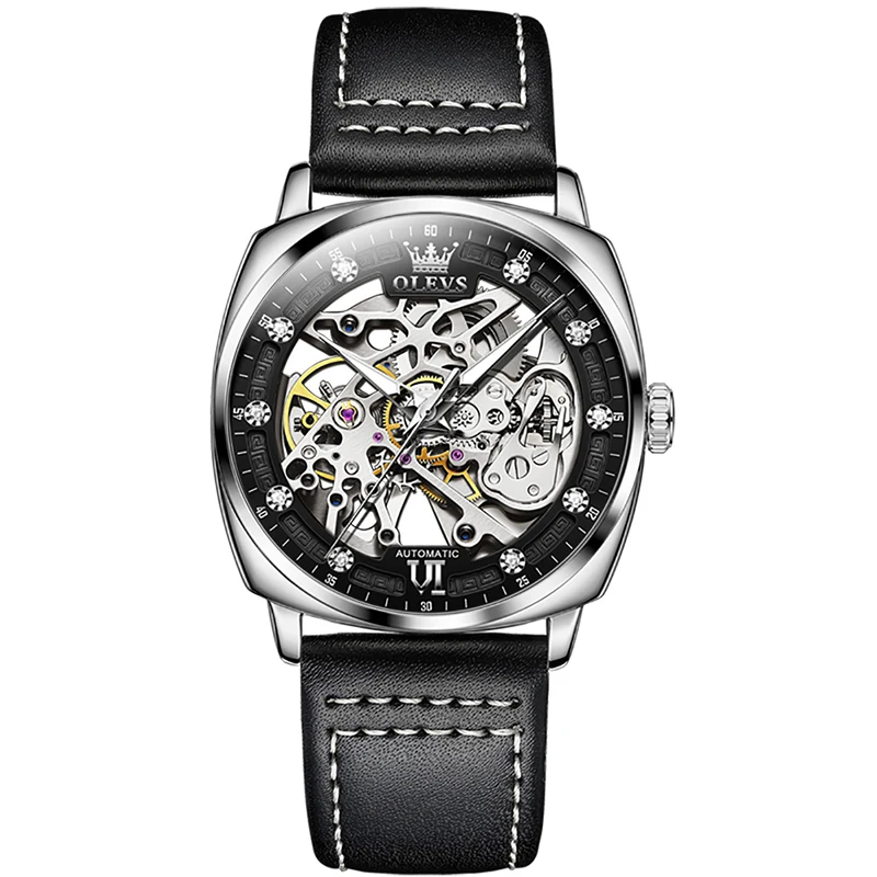 

OLEVS Men Watch Automatic Skeleton Mechanical Men's Wristwatch Cyberpunk Style Casual Regardez