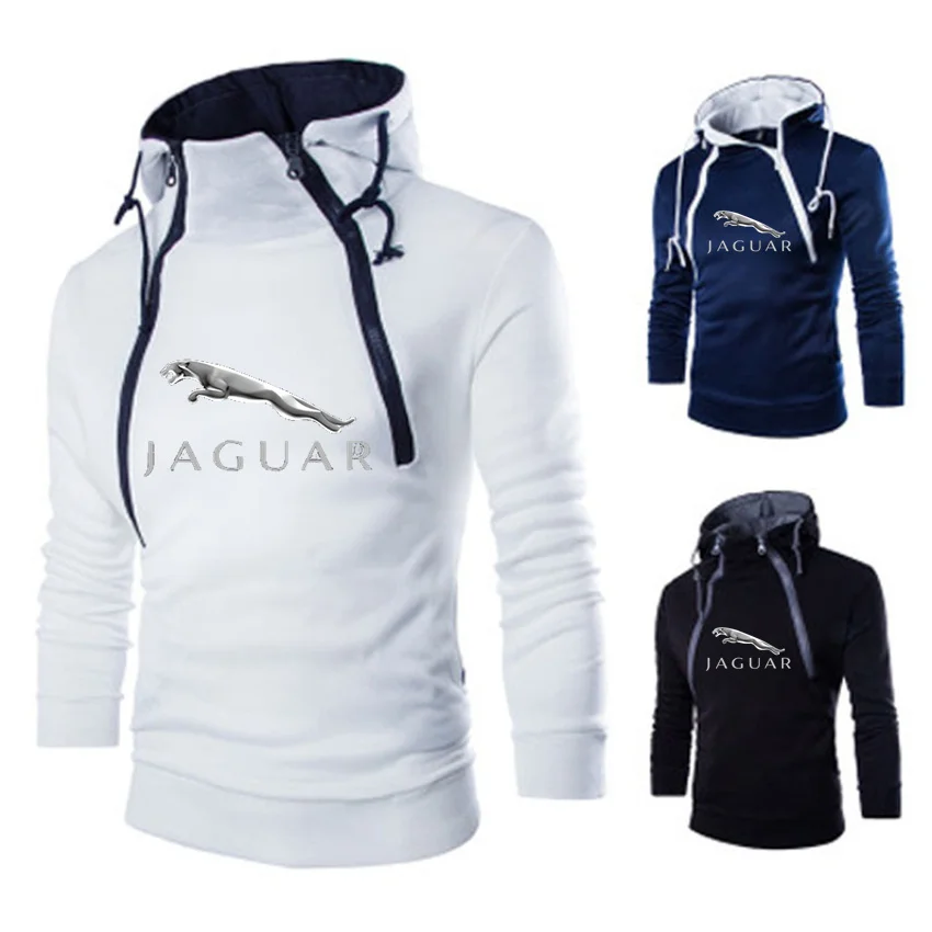 

2021 New Jaguar Car Spring Autumn Men's Sweater Hoodie Slim Fit Casual Diagonal Zipper Men's Sweatshirt High Quality Comfortable