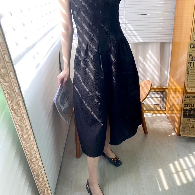 

Summer Sleeveless Spaghetti Strap Dress Women Sexy Black Vintage Women's Long Dresses Elegant Slit Clothing Ladies