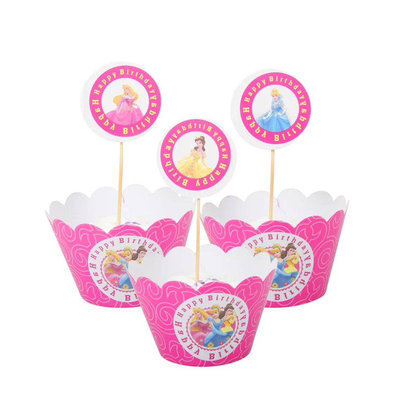 Cake wraps 24pcs 1 X Принцесса София/Аврора/Белоснежка/Эльза/Анна, кекс, топперы, юбка ручной работы украшение торта, подарок на день рождения для девочки - Цвет: Cake wraps 24pcs