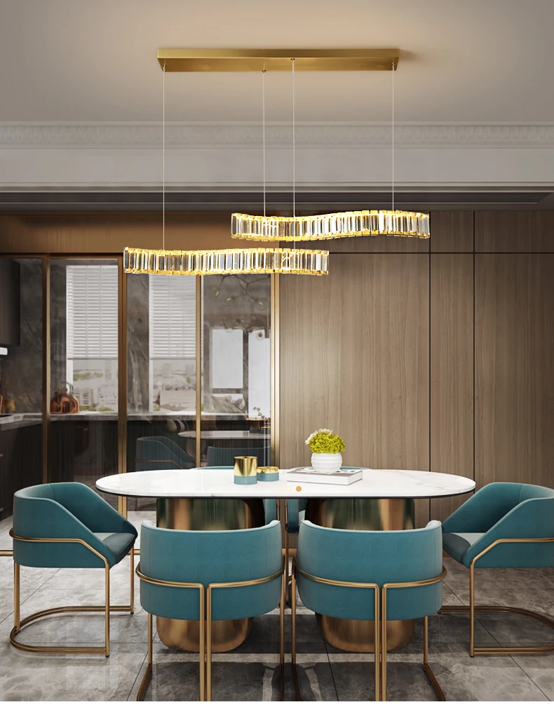 

Postmodern light luxury minimalist copper crystal dining room chandelier designer personality home creative bar table chandelier