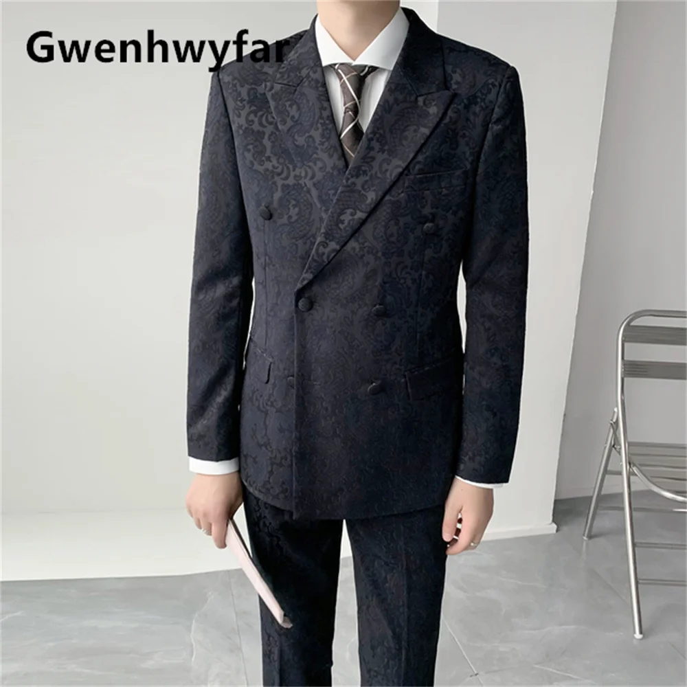 

Gwenhwyfar 2021Autumn and winter new black suit emcee dress suit embroidery men's double-breasted dress dinner suit