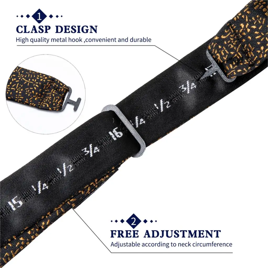 Золотой черный цветочный галстук бабочка для мужчин Шелковый регулируемый