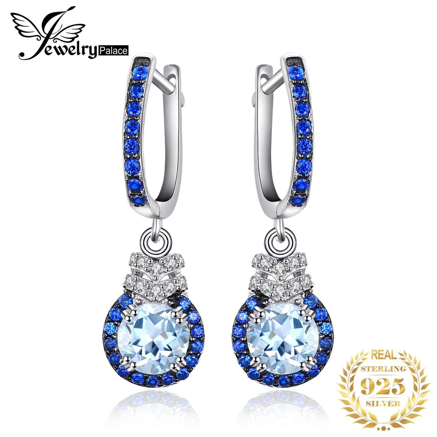 Jewelrypalace Мода Клипсы 1.6 ct натуральный голубой топаз и создания синий шпинель 925