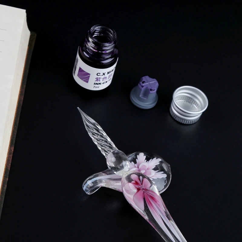 

Vintage Handmade Art Elegant Crystal Glass Dip Pen Sign Ink Pens Gift
