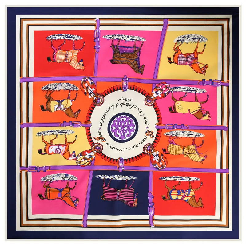 

Striped Plaid Horse Small Square Scarves Hijab Luxury Brand Women Twill Silk Scarf 100*100cm Fashion Headband Print Scarfs