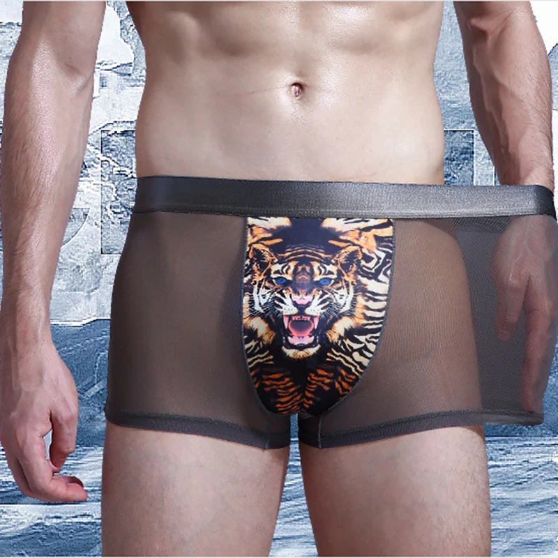 Men's Ice Silk Underwear Sexy Boxer Shorts Boys Shorts Breathable Mesh Men Underpants Factory Direct Sales
