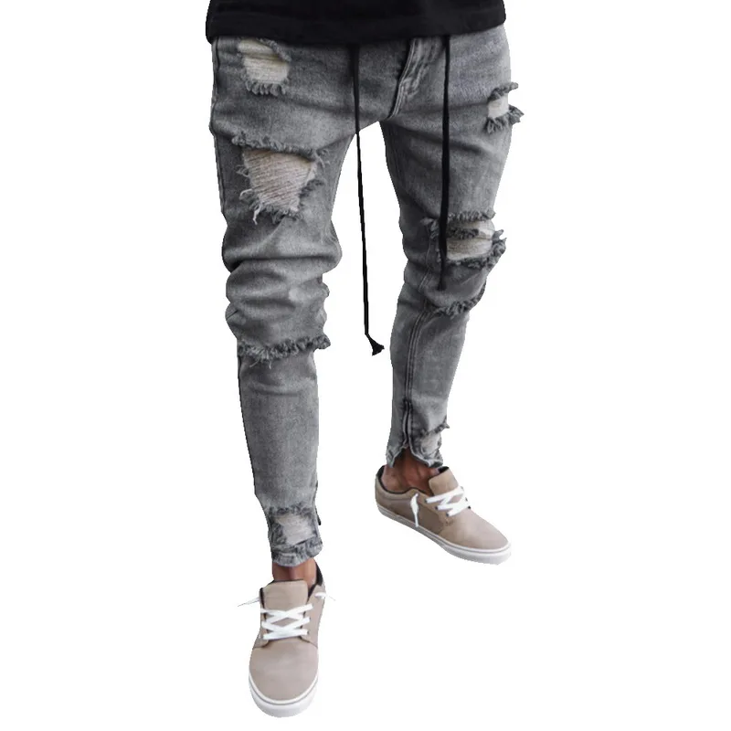 Gray C Style LASPERAL модные однотонные белые джинсы мужские сексуальные рваные облегающие мужские джинсы с эффектом потертости повседневная верхняя одежда брюки в стиле хип-хоп - Цвет: Gray C Style