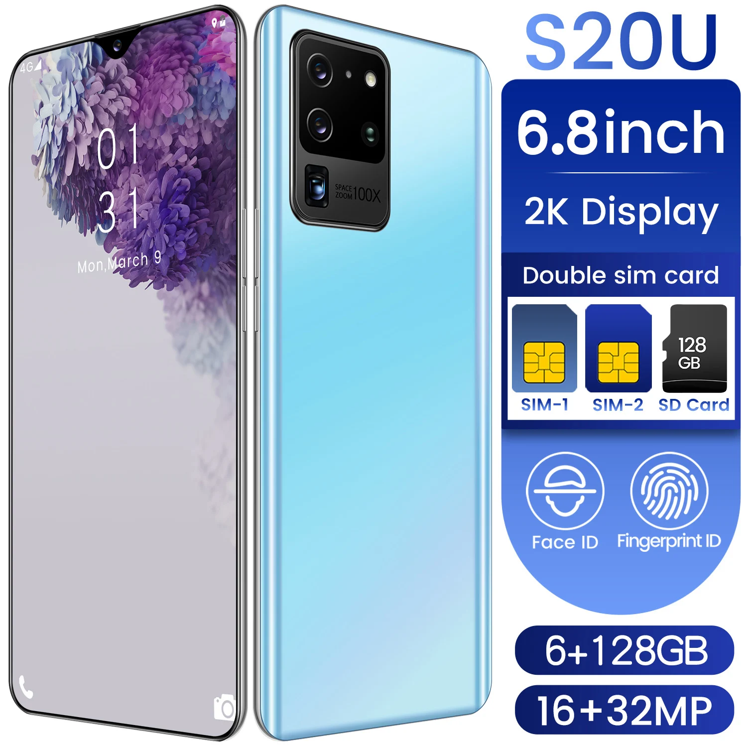 

Global Version S20U 8core 256G Rom Ultra MTK6580 Cellphone 6.8inch HD+Water Drop Screen Mobile Phone of 5G Internet Access