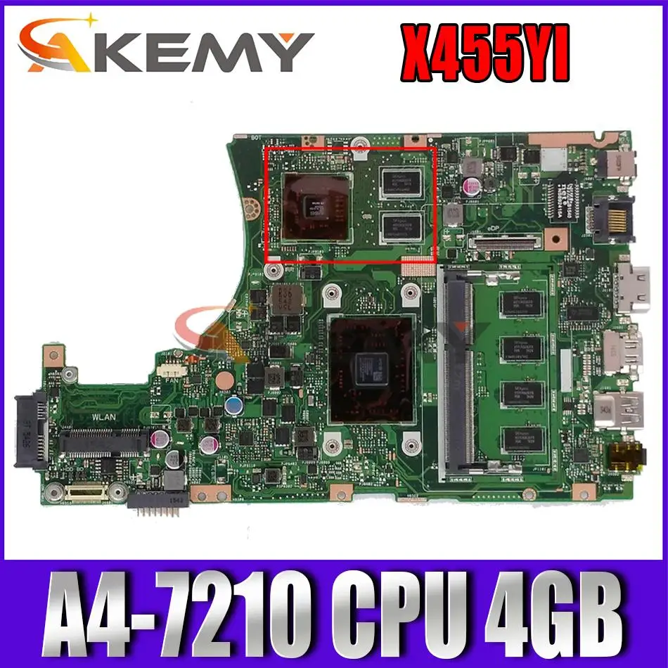 

X455YI motherboard with A4-7210 CPU 4GB RAM For Asus X455YI X455Y X455DG X455D laptop motherboard X455YI mainboard test 100% ok