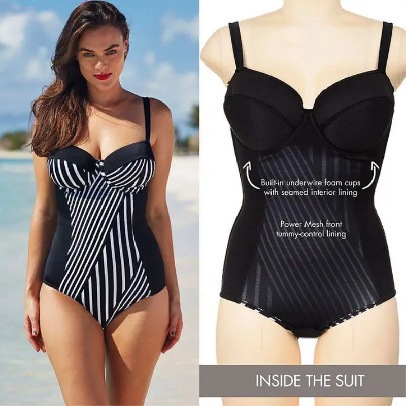 Женский слитный купальник с эффектом пуш-ап размеры до 3xl |