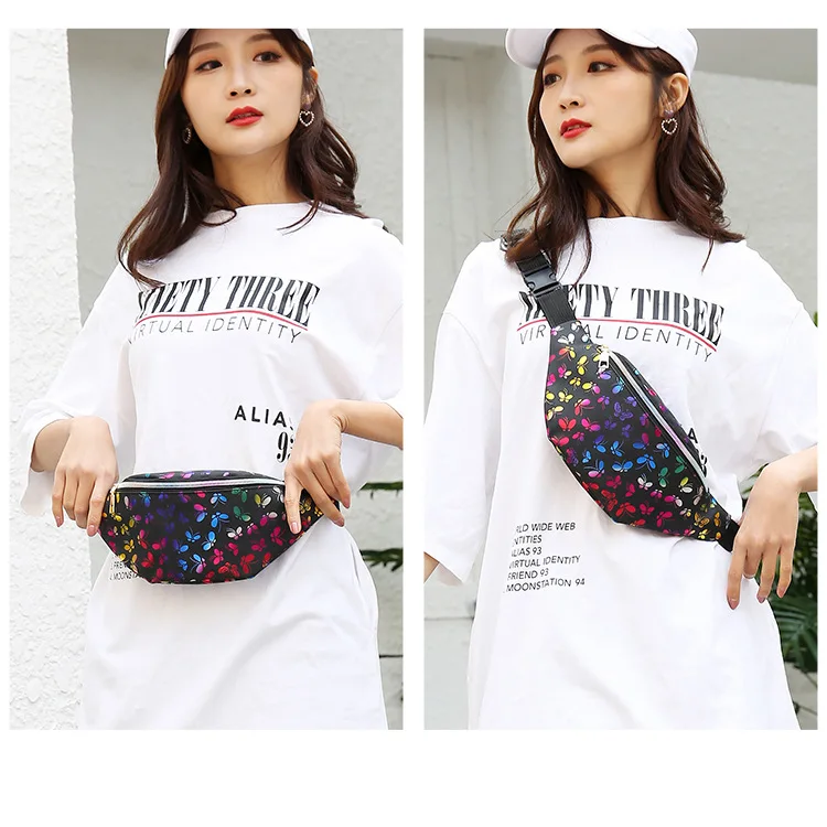 

Fanny Packs for Women, Shiny Butterfly Print Fashion Waist Bag with Adjustable Belt for Rave Party Festival Travel